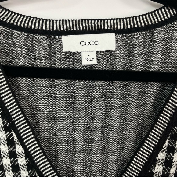 Cece Gingham Jacquard V-Neck Long Sleeve Cardigan Jacket NWT sz Large - Picture 4 of 7